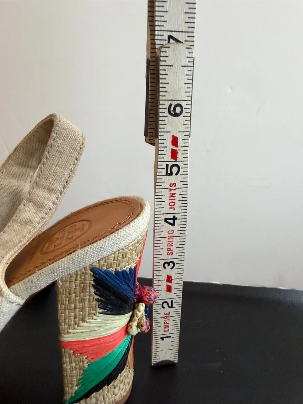 Tory Burch Neutral Raffia Wedge Sandals with Multicolor Tassel Detail